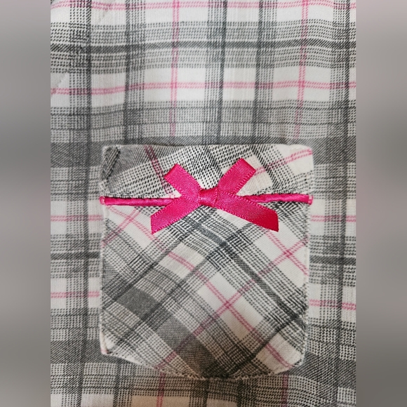 Karen Neuburger size S pajama set pant button up top pink/grey plaid soft - Picture 10 of 11
